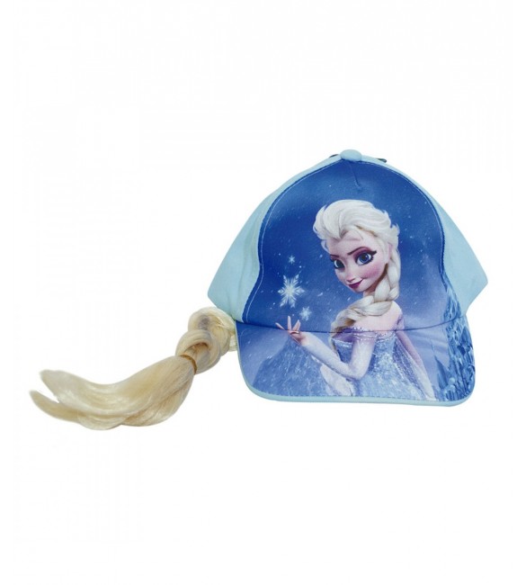 Boné Infantil Azul Elsa Com Cabelo Frozen - Disney